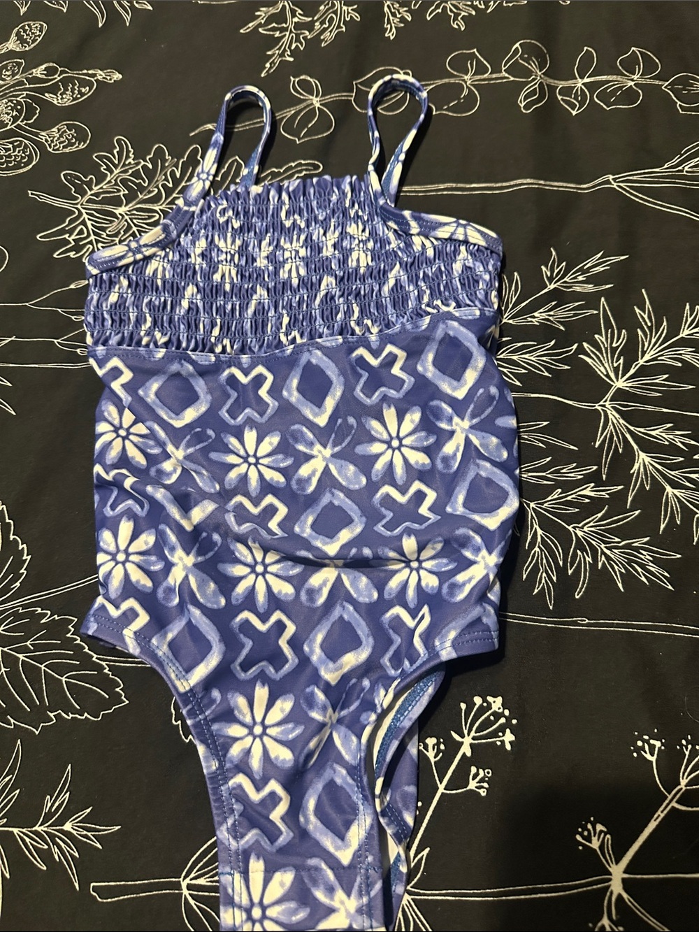 Carter's Blue and White Floral Smocked One-Piece Swimsuit